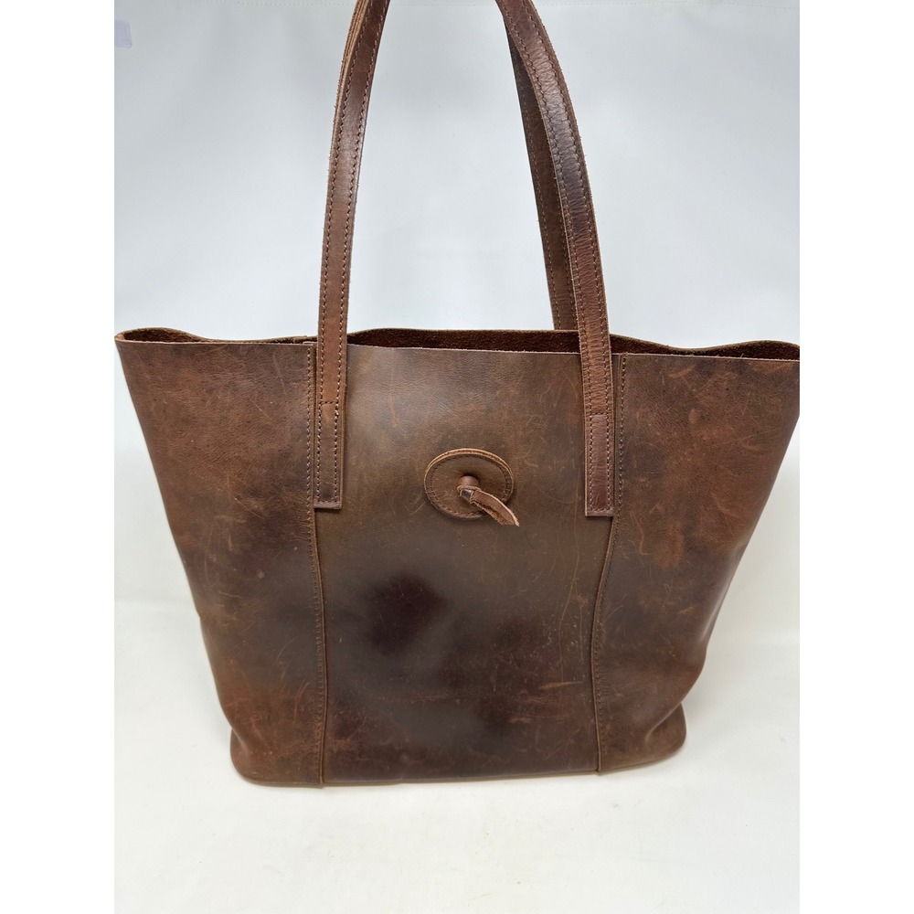 Unlined Rustic Boho Full Grain Leather Shopper Laptop Work Tote Brown